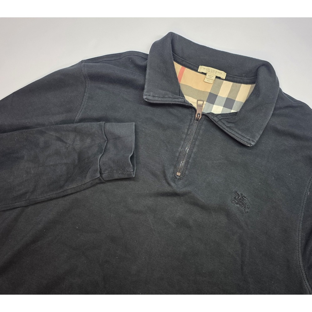 Burberry Brit Mens XL Black and Novacheck Long Sleeve 1/4 Zip Pullover Shirt